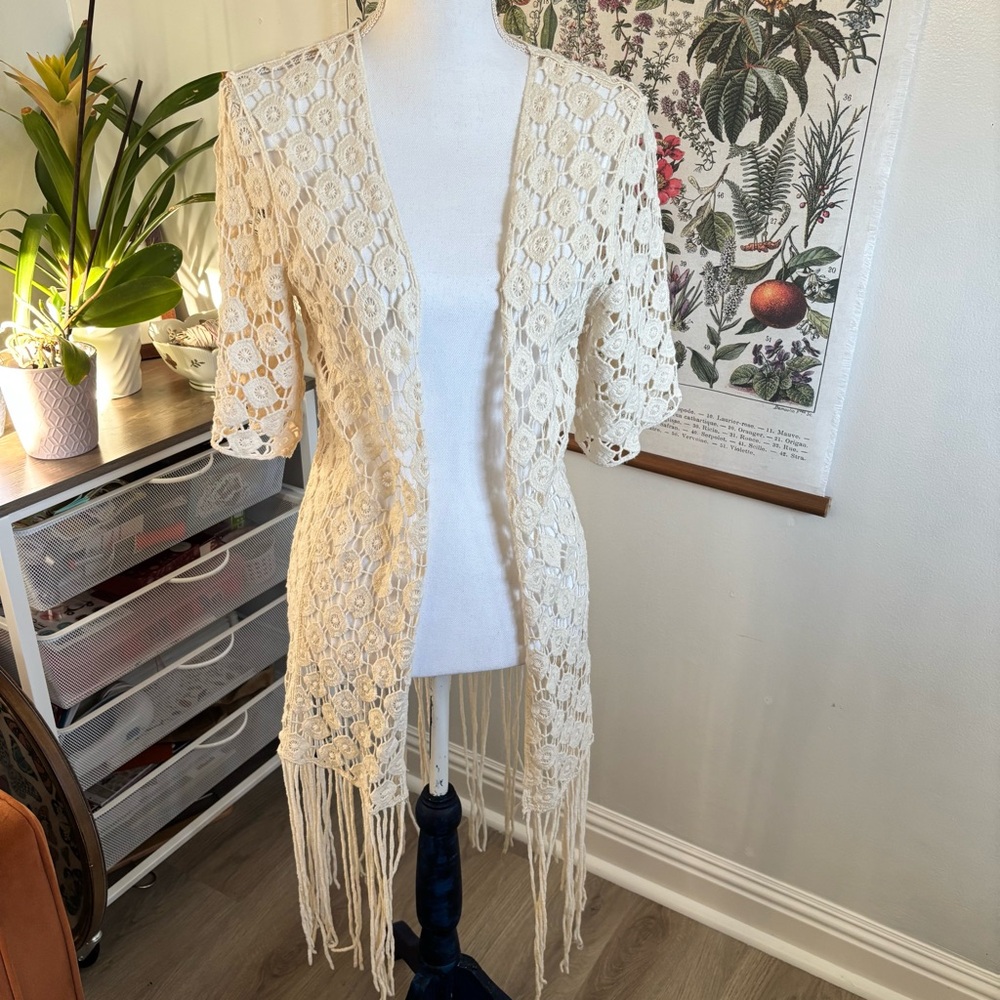 Rebellion Cream Crochet Cardigan Small